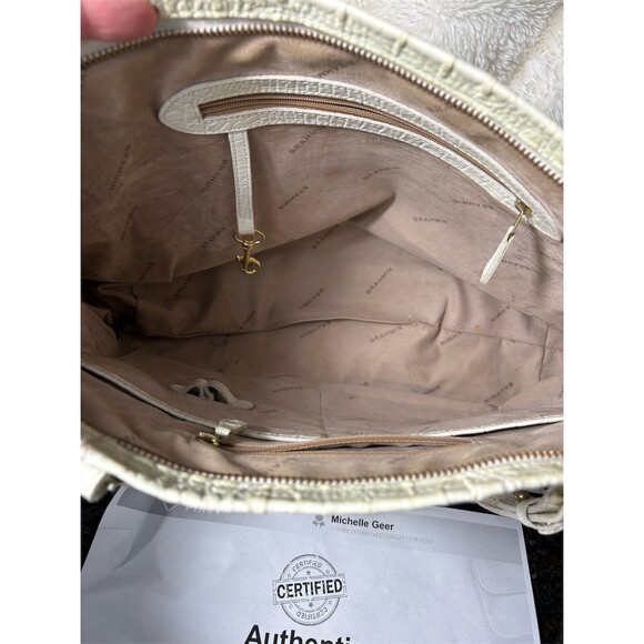 Brahmin Tote Bag Womens Large White Croc Embossed Shoulder Zip Top w/ COA - Picture 8 of 16